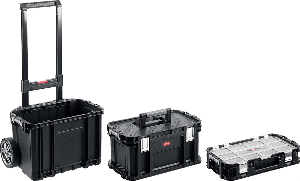 KETER  SMART ROLLING, 564 х 373 х 700 мм, (22″), набор пластиковый ящик-тележка + ящик для инструментов + ящик органайзер (38390-22) 38390-22