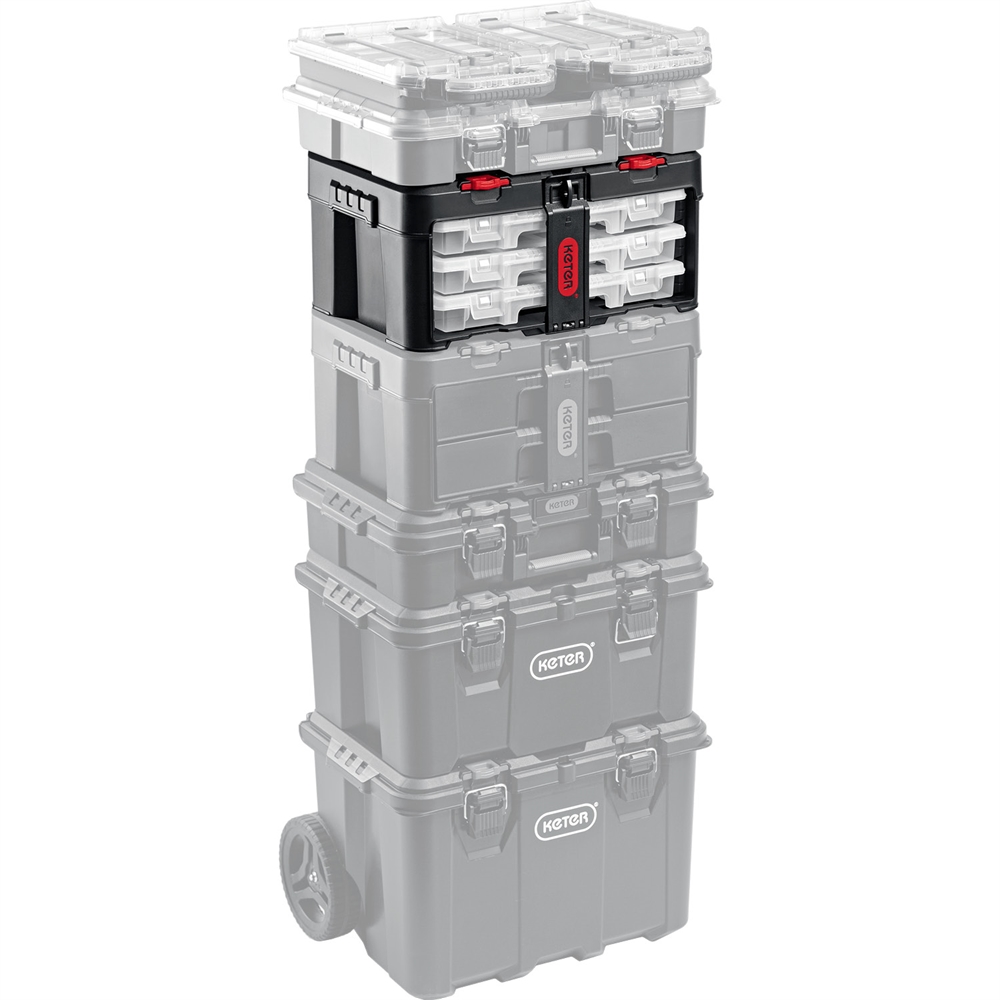 KETER  STACKNROLL, 481 х 332 х 233 мм, (19″), пластиковый ящик с 3 органайзерами и 18 ячейками (38406) 38406