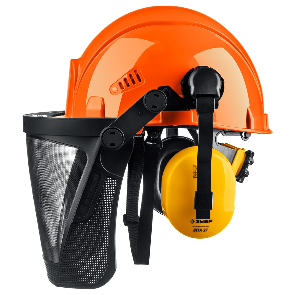 ЗУБР  ТРИАДА, защитная каска в комплекте с наушниками и защитным сетчатым экраном, Профессионал (11099) 11099