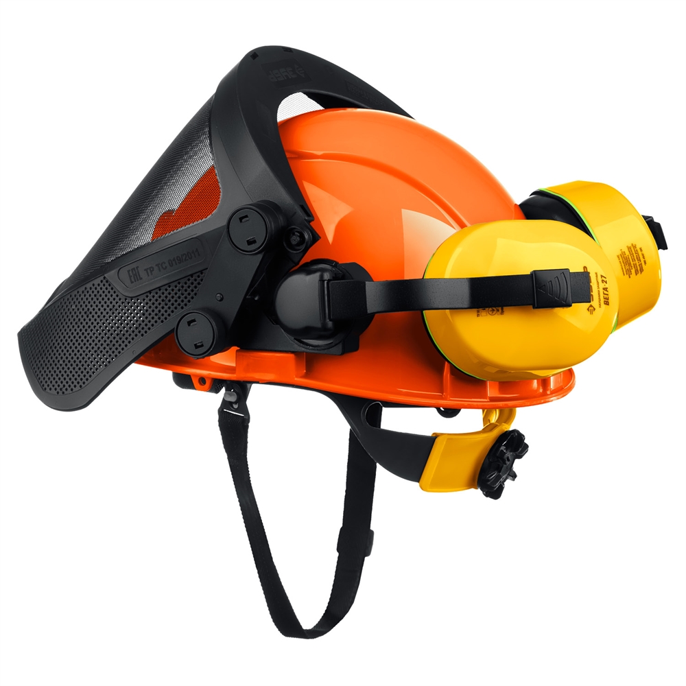 ЗУБР  ТРИАДА, защитная каска в комплекте с наушниками и защитным сетчатым экраном, Профессионал (11099) 11099