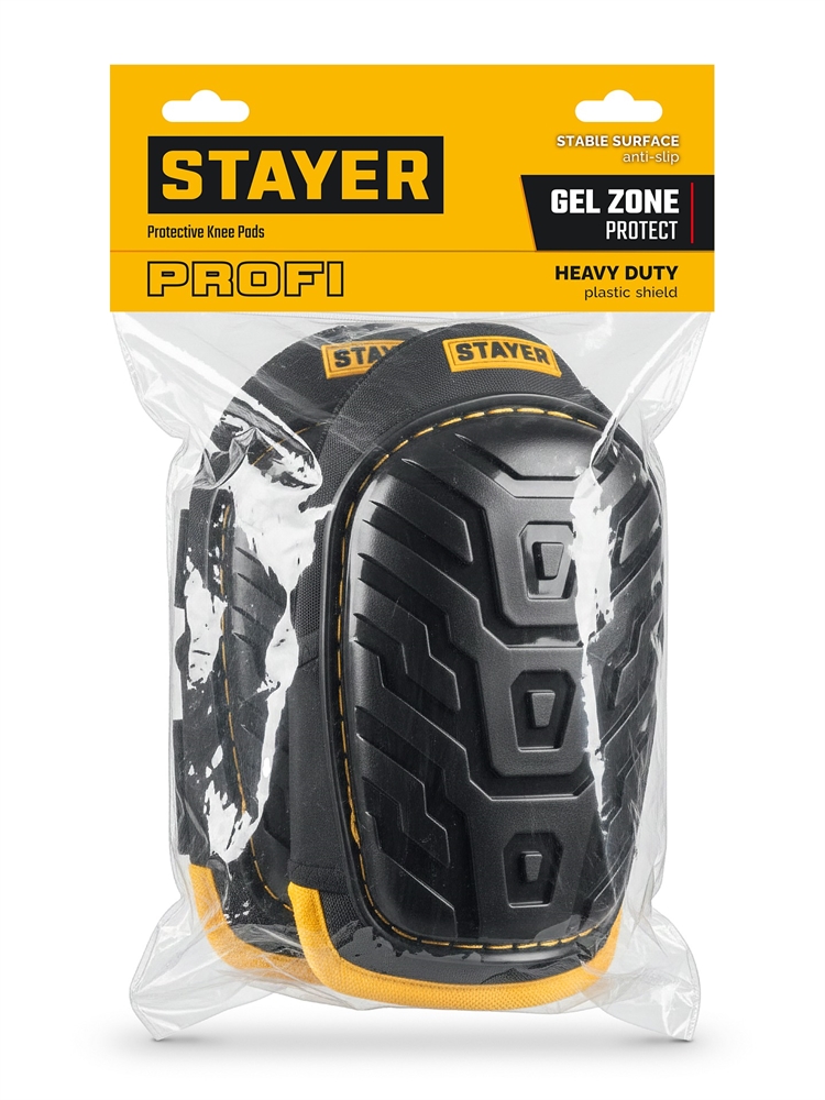 STAYER  с гелевым наполнителем, защитные наколенники с пластиковой накладкой, Professional (11198) 11198