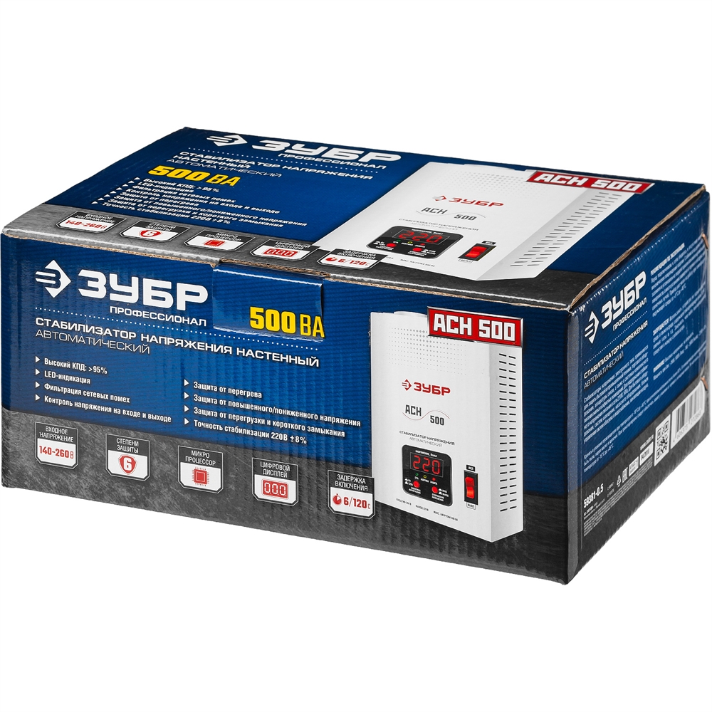 ЗУБР  500ВА, 0.5 кВт, автоматический стабилизатор напряжения, Профессионал (59385-0.5) 59381-0.5