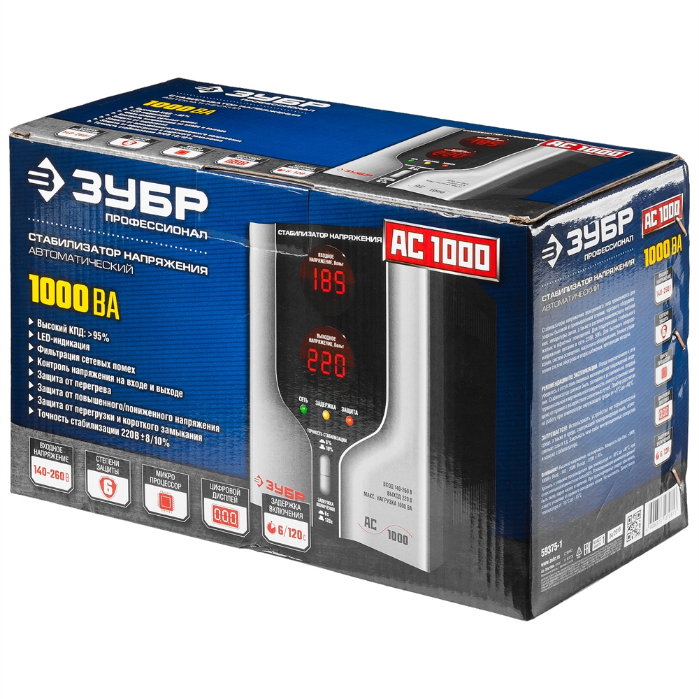 ЗУБР  1000ВА, 1 кВт, автоматический стабилизатор напряжения, Профессионал (59375-1) 59375-1