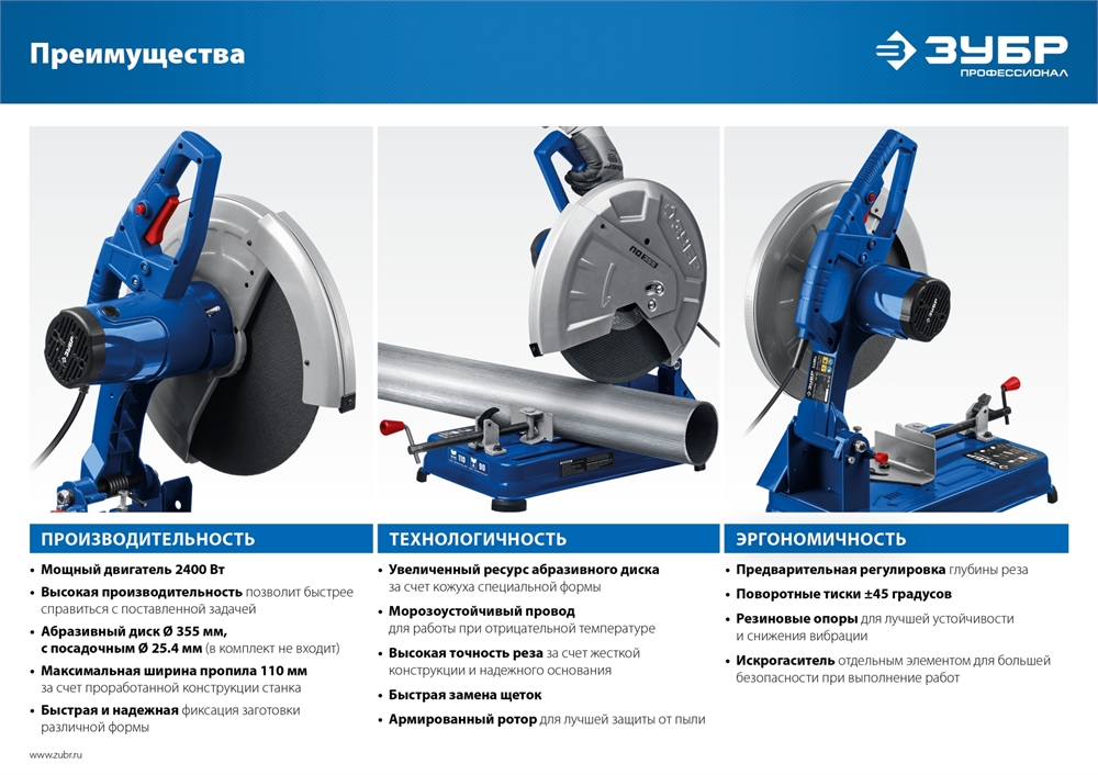 ЗУБР   355 мм, 2400 Вт, монтажная пила (отрезная), Профессионал (ПО-355) ПО-355