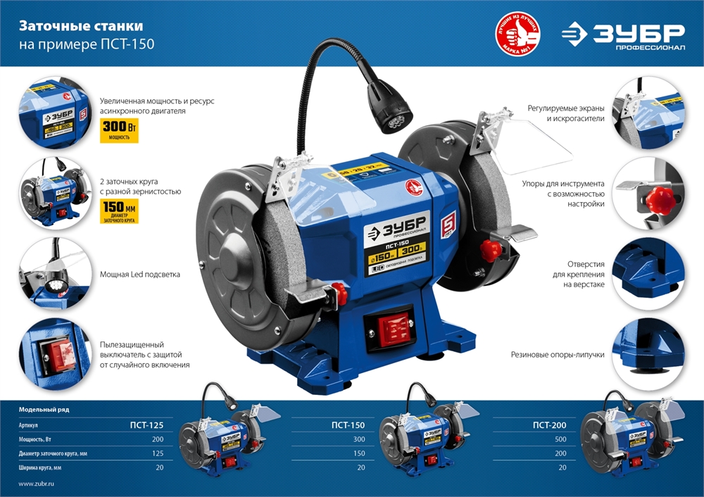 ЗУБР   d 150,  300 Вт, заточной станок, Профессионал (ПСТ-150) ПСТ-150