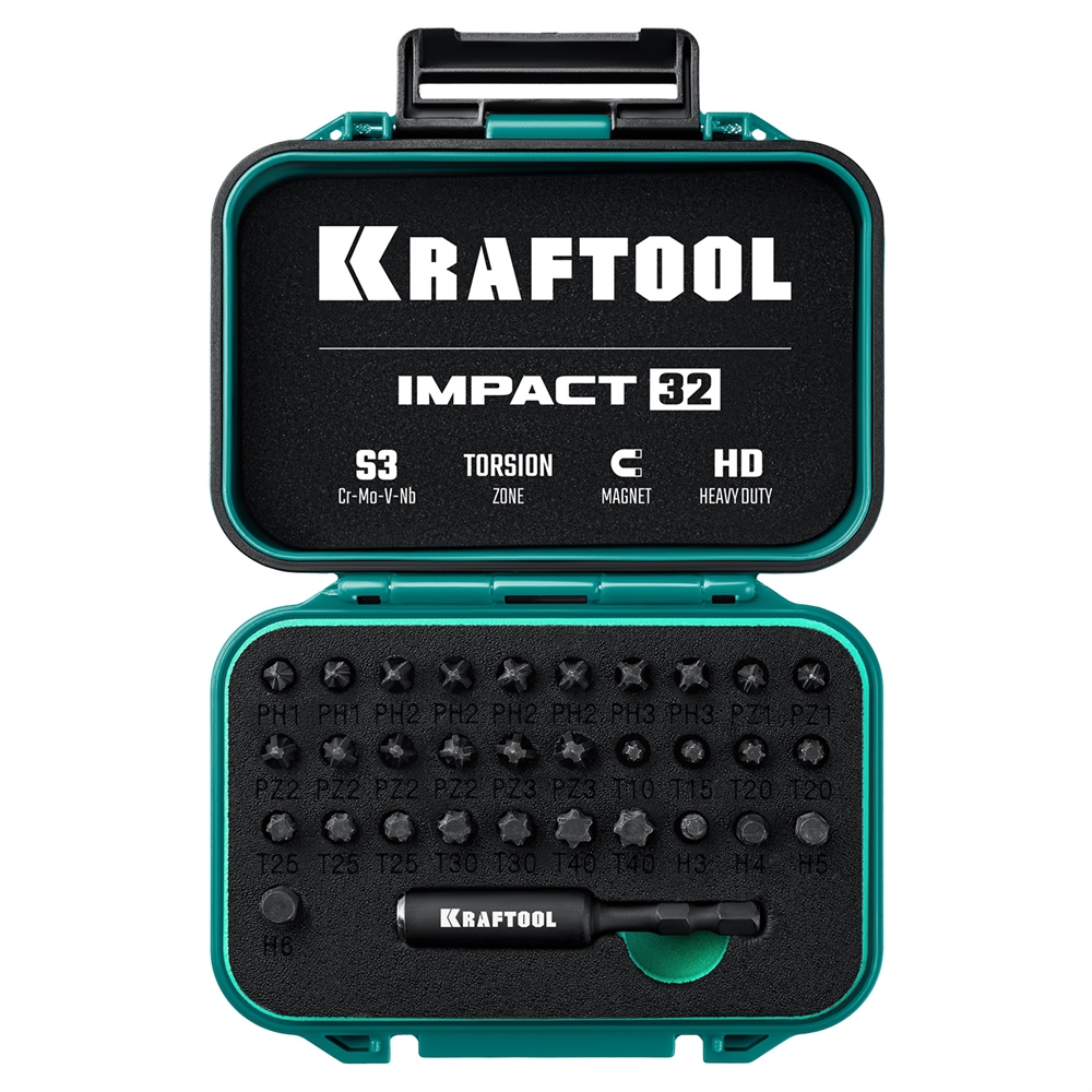 KRAFTOOL  Impact-32, 32 шт, набор ударных бит (26066-H32) 26066-H32