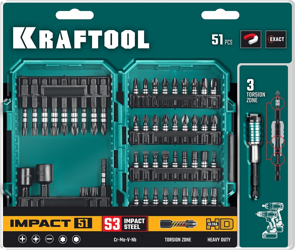 KRAFTOOL  Impact-51, 51 шт, набор ударных бит (26066-H51) 26066-H51