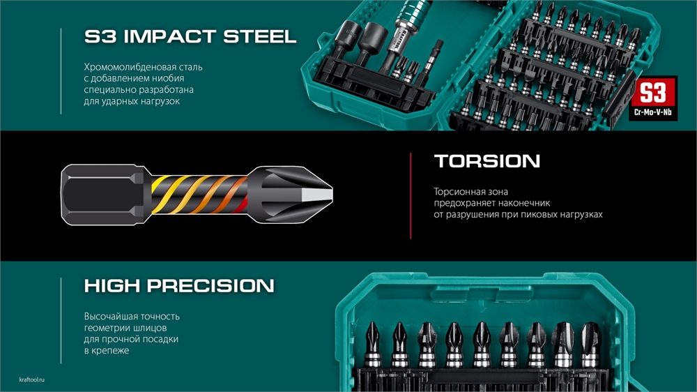KRAFTOOL  Impact-51, 51 шт, набор ударных бит (26066-H51) 26066-H51