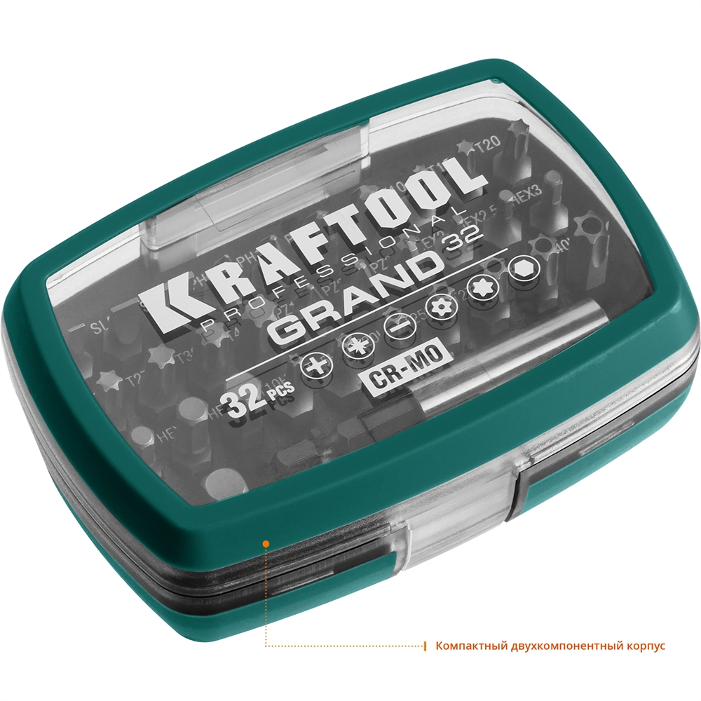KRAFTOOL  Grand-32, с магнитным адаптером 32 шт, набор бит (26083-H32) 26083-H32