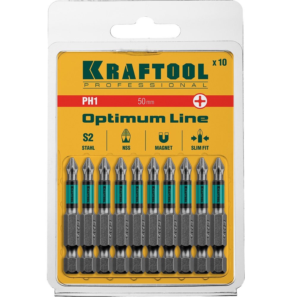KRAFTOOL  Optimum, PH1, 50 мм, 10 шт, биты (26122-1-50-10) 26122-1-50-10