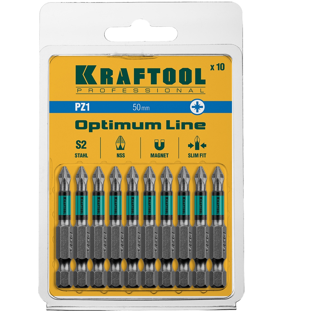 KRAFTOOL  Optimum PZ1, 50 мм, 10 шт, биты (26124-1-50-10) 26124-1-50-10