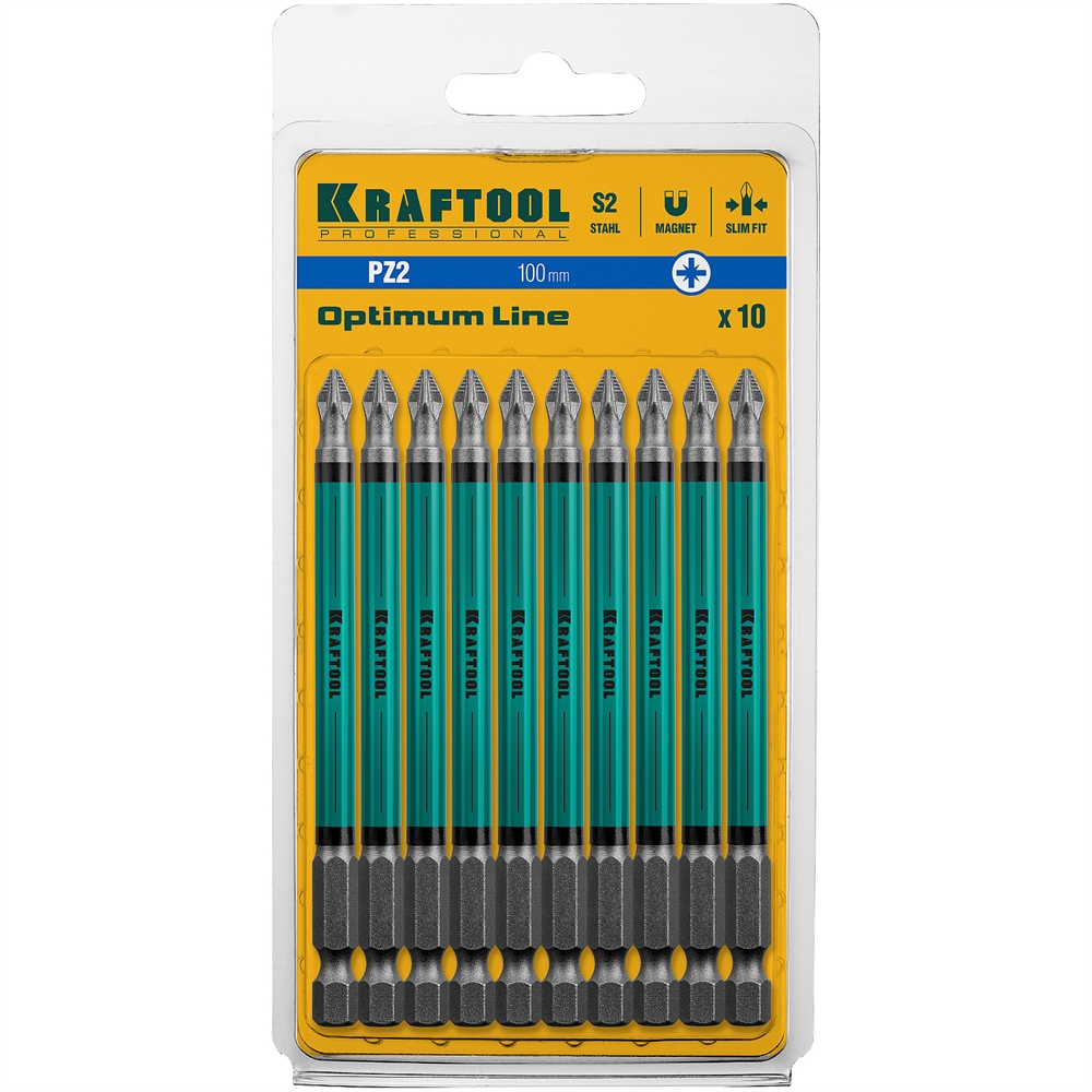 KRAFTOOL  Optimum PZ2, 100 мм, 10 шт, биты (26124-2-100-10) 26124-2-100-10