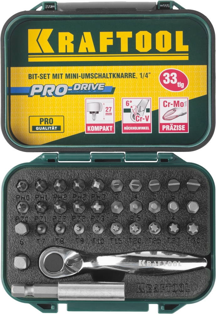 KRAFTOOL  33 шт, набор бит с мини-трещоткой (26157-H33) 26157-H33