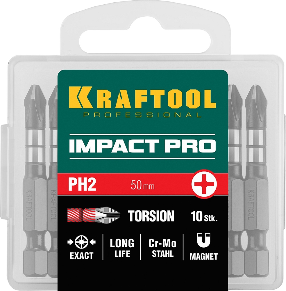 KRAFTOOL  Impact Pro PH2, 50 мм, 10 шт, ударные биты (26191-2-50-S10) 26191-2-50-S10