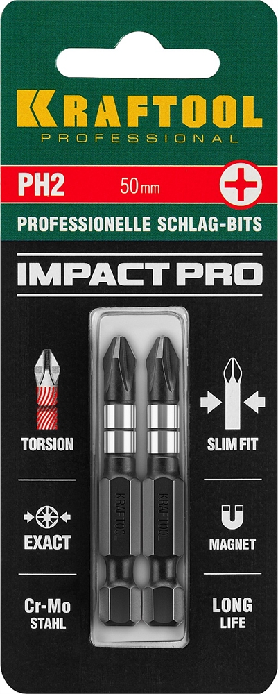 KRAFTOOL  Impact Pro PH2, 50 мм, 2 шт, ударные биты (26191-2-50-S2) 26191-2-50-S2