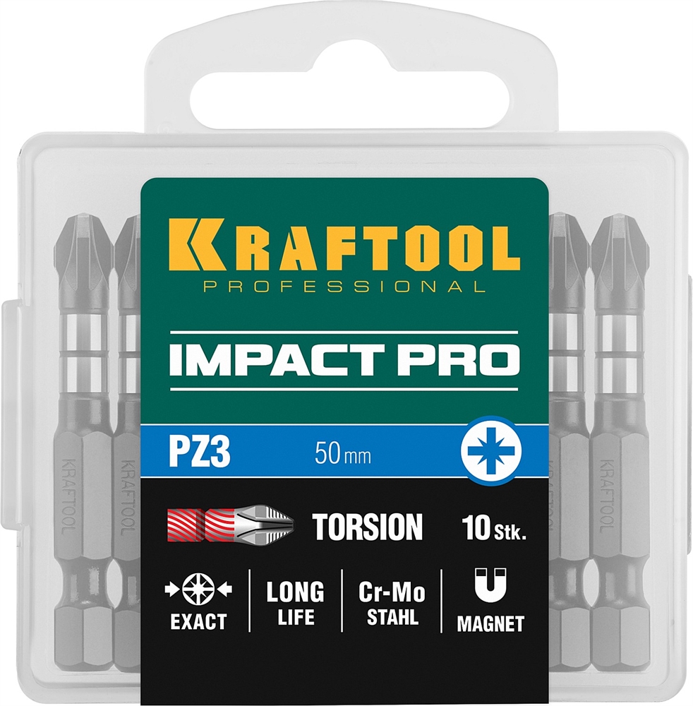 KRAFTOOL  Impact Pro PZ3, 50 мм, 10 шт, ударные биты (26193-3-50-S10) 26193-3-50-S10