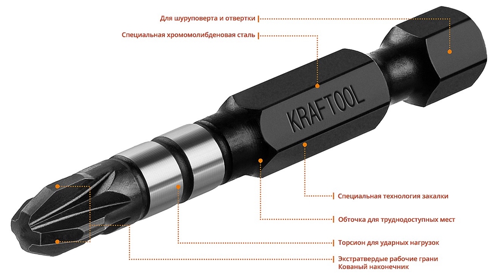 KRAFTOOL  Impact Pro PZ3, 50 мм, 10 шт, ударные биты (26193-3-50-S10) 26193-3-50-S10