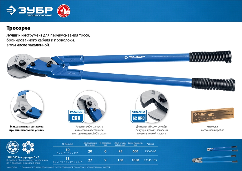 ЗУБР  600 мм, тросорез, Профессионал (23345-60) 23345-60