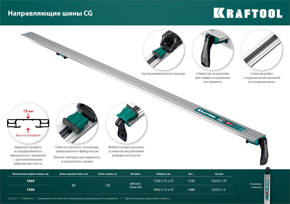 KRAFTOOL  CG-100, 1000 мм, направляющая шина (32235-1.0) 32235-1.0
