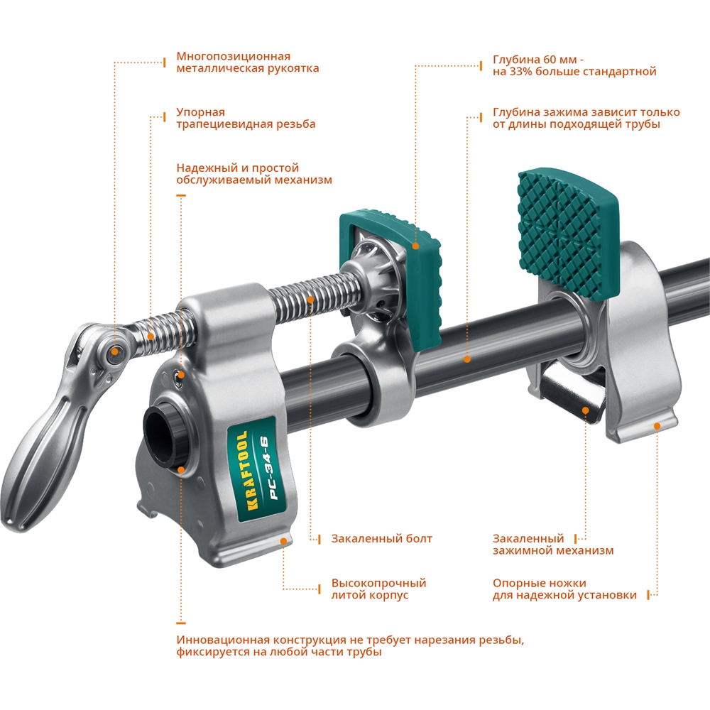 KRAFTOOL  PC-34-6, 3/4″, трубная струбцина (32301-1) 32301-1