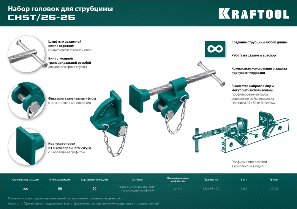 KRAFTOOL  CHST/25-25, на профиль 25 х 50 мм, набор головок для струбцины (32304) 32304