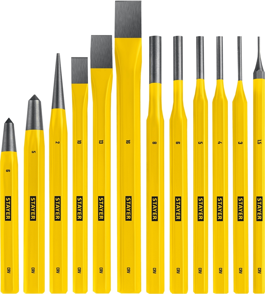 STAYER  Hercules, 12 предметов, набор зубил и кернеров в пластиковом держателе, Professional (21077-H12) 21077-H12