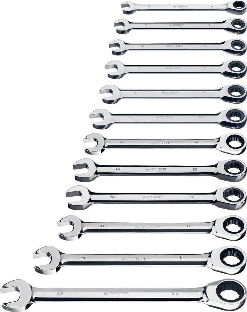 ЗУБР  12 шт, 8 - 22 мм, набор комбинированных трещоточных гаечных ключей, Профессионал (27075-H12) 27075-H12_z01