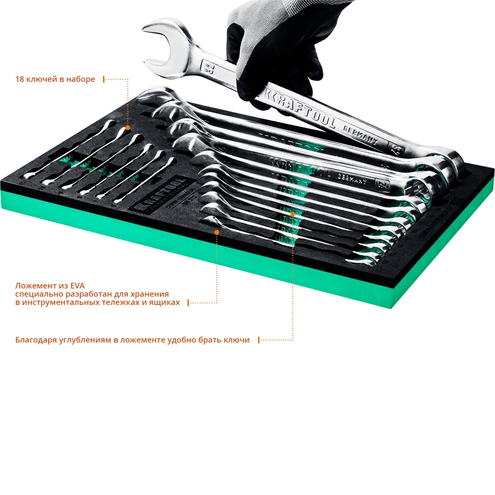 KRAFTOOL  18 шт, 6 - 32 мм, набор комбинированных гаечных ключей (27079-H18E) 27079-H18E