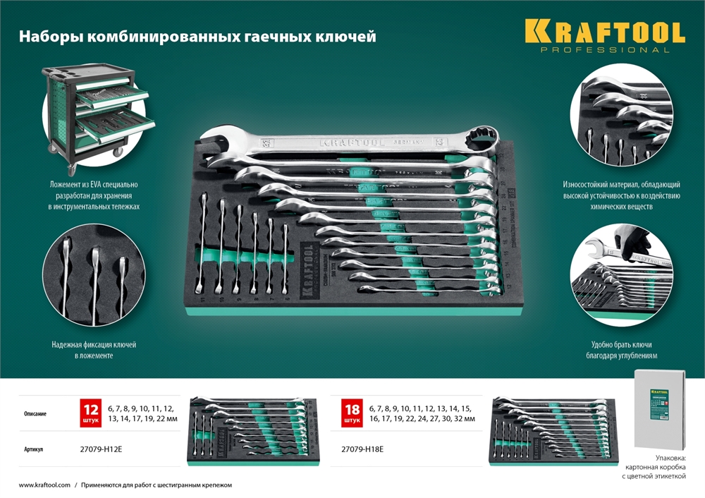 KRAFTOOL  18 шт, 6 - 32 мм, набор комбинированных гаечных ключей (27079-H18E) 27079-H18E