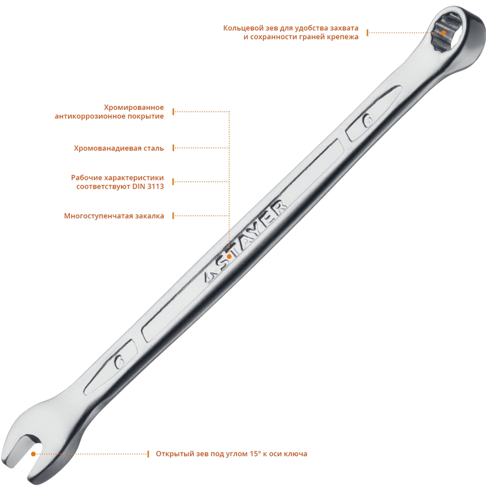 STAYER  HERCULES, 6 мм, комбинированный гаечный ключ, Professional (27081-06) 27081-06_z01
