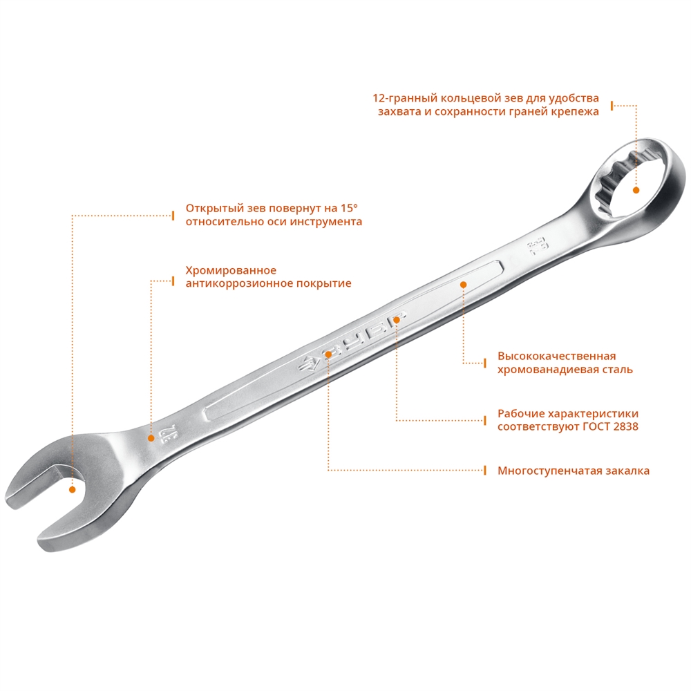 ЗУБР  32 шт, 6 - 32 мм, набор комбинированных и рожковых гаечных ключей, Профессионал (27086-H32) 27086-H32