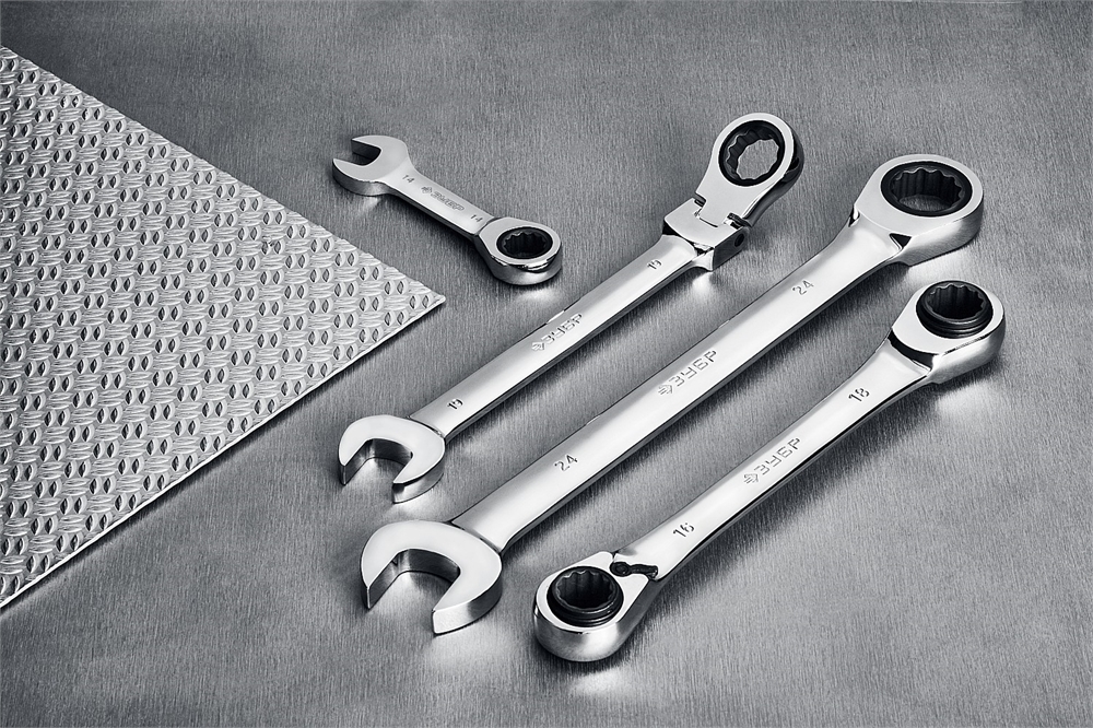 ЗУБР  3 шт, набор накидных трещоточных гаечных ключей, Профессионал (27105-H3) 27105-H3