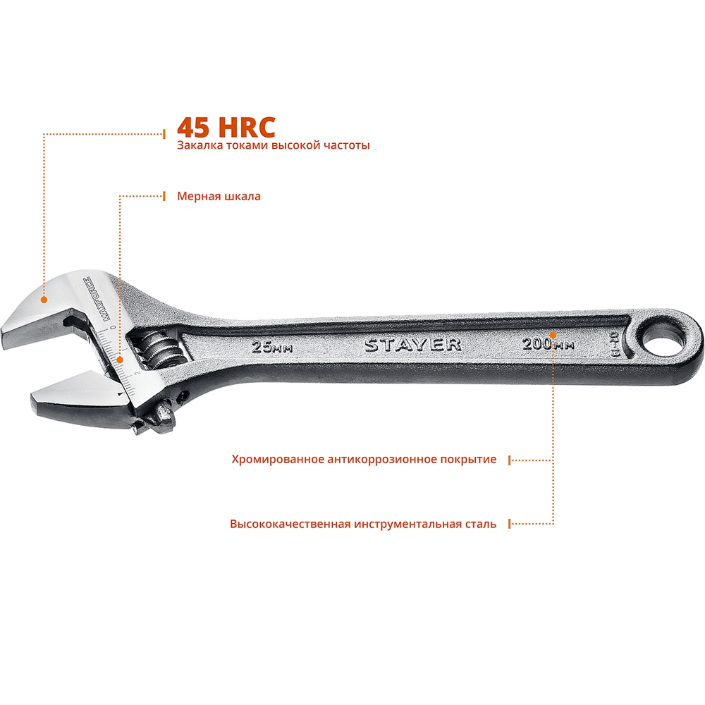 STAYER  MAX-Force, 200/25 мм, разводной ключ (2725-20) 2725-20_z01