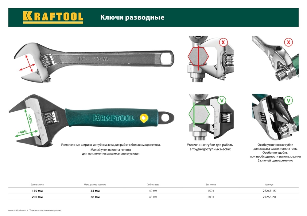 KRAFTOOL  SlimWide Ultra, 150/34 мм, разводной ключ (27263-15) 27263-15