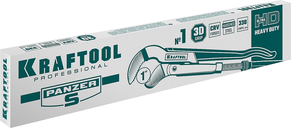 KRAFTOOL  PANZER-S, №1, 1″, 330 мм, трубный ключ с изогнутыми губками (2733-10) 2733-10_z02