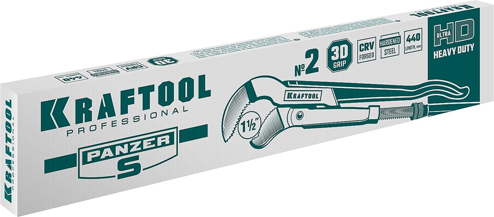 KRAFTOOL  PANZER-S, №2, 1.5″, 440 мм, трубный ключ с изогнутыми губками (2733-15) 2733-15_z02