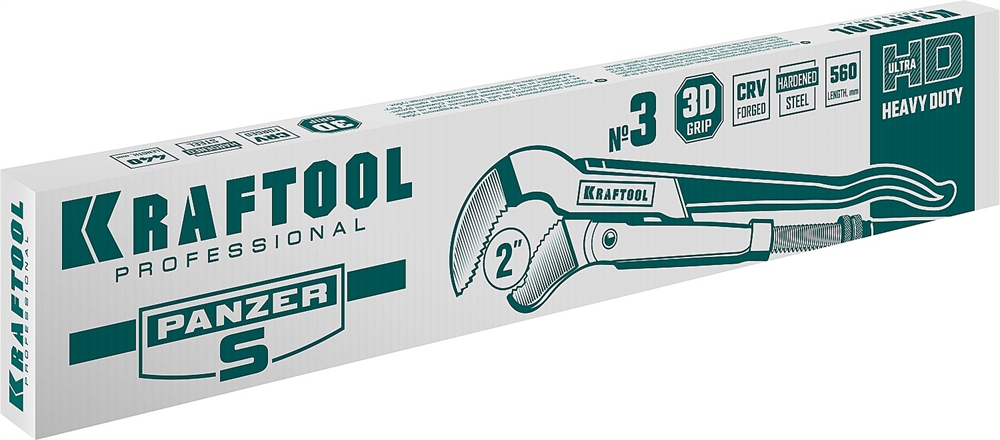 KRAFTOOL  PANZER-S, №3, 2″, 560 мм, трубный ключ с изогнутыми губками (2733-20) 2733-20_z02