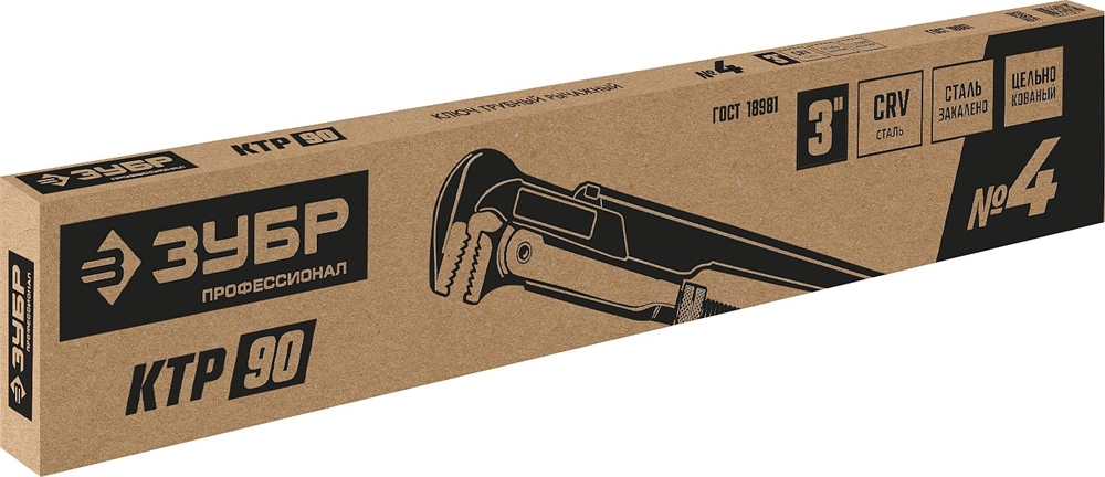 ЗУБР  КТР-90, №4, 3″, 670 мм, трубный ключ с прямыми губками, Профессионал (27335-4) 27335-4_z02