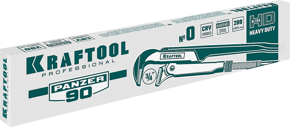 KRAFTOOL  PANZER-90, №0, 3/4″, 280 мм, трубный ключ с прямыми губками (2734-05) 2734-05_z02