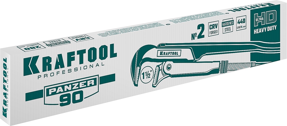 KRAFTOOL  PANZER-90, №2, 1.5″, 440 мм, трубный ключ с прямыми губками (2734-15) 2734-15_z02