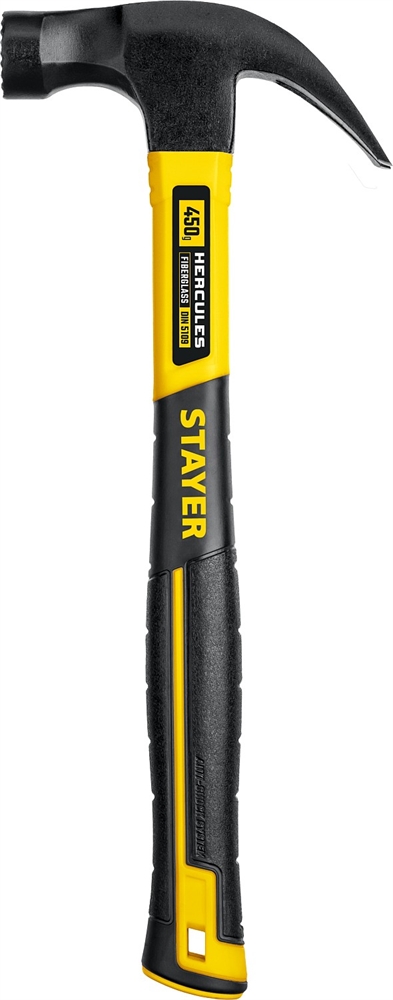 STAYER  Hercules-M, 450 г, молоток-гвоздодёр столярный с фиберглассовой рукояткой, Professional (2027-450) 2027-450_z01