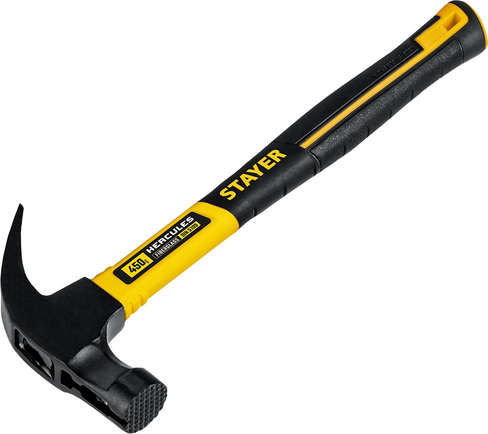 STAYER  Hercules-M, 450 г, молоток-гвоздодёр столярный с фиберглассовой рукояткой, Professional (2027-450) 2027-450_z01