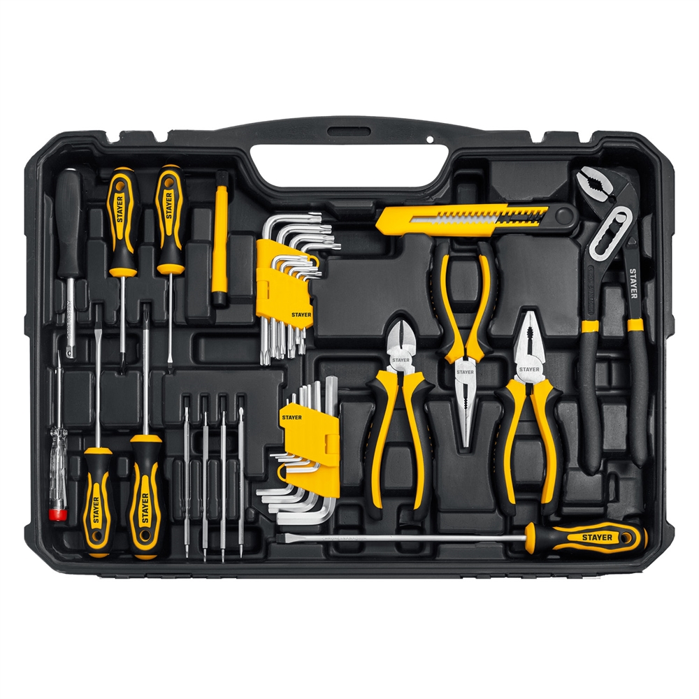 STAYER  UNIVERSAL 150, 150 предм., (1/2″+ 1/4″), универсальный набор инструмента, Professional (27710-H150) 27710-H150
