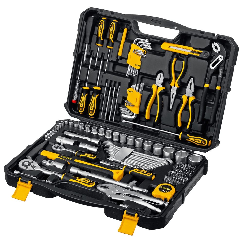 STAYER  UNIVERSAL 150, 150 предм., (1/2″+ 1/4″), универсальный набор инструмента, Professional (27710-H150) 27710-H150