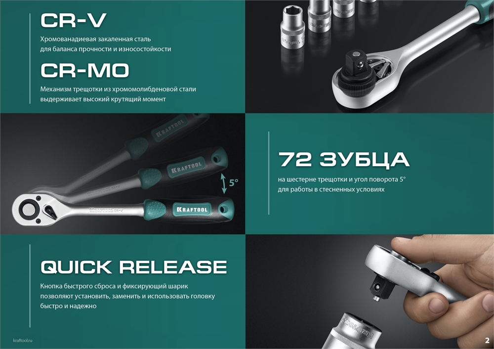 KRAFTOOL  X-Drive 82, 82 предм., (1/2″+1/4″), универсальный набор инструмента (27887-H82) 27887-H82_z03