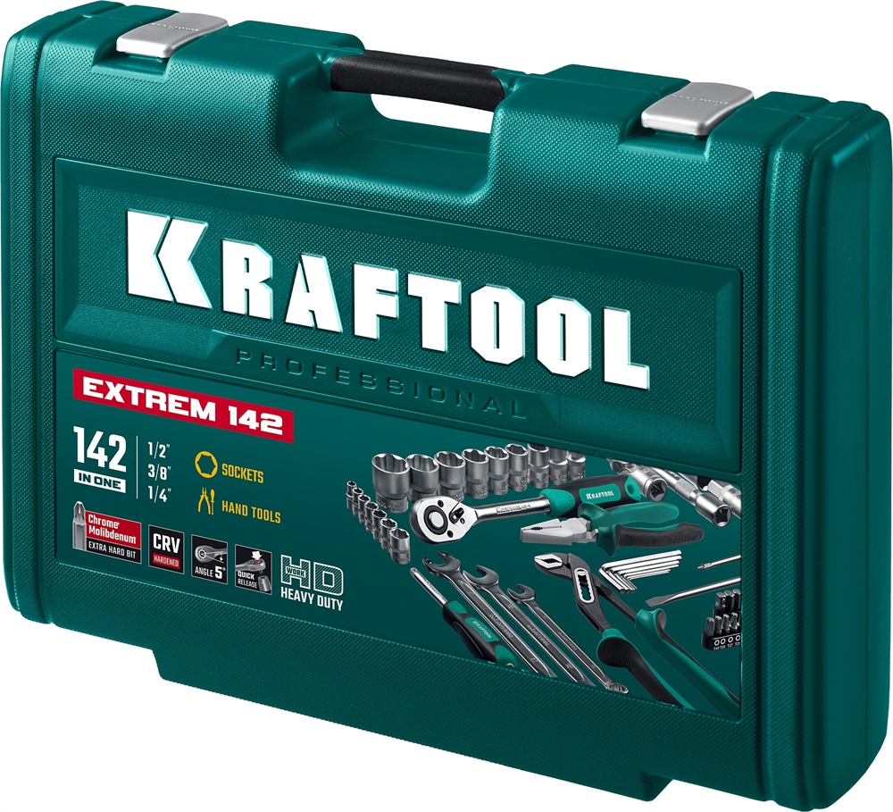 KRAFTOOL  EXTREM-142, 142 предм., (1/2″+3/8″+1/4″), универсальный набор инструмента (27889-H142) 27889-H142