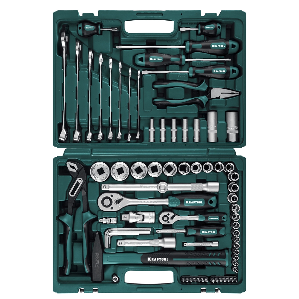 KRAFTOOL  EXTREM-76, 76 предм., (1/2″+3/8″+1/4″), универсальный набор инструмента (27889-H76) 27889-H76