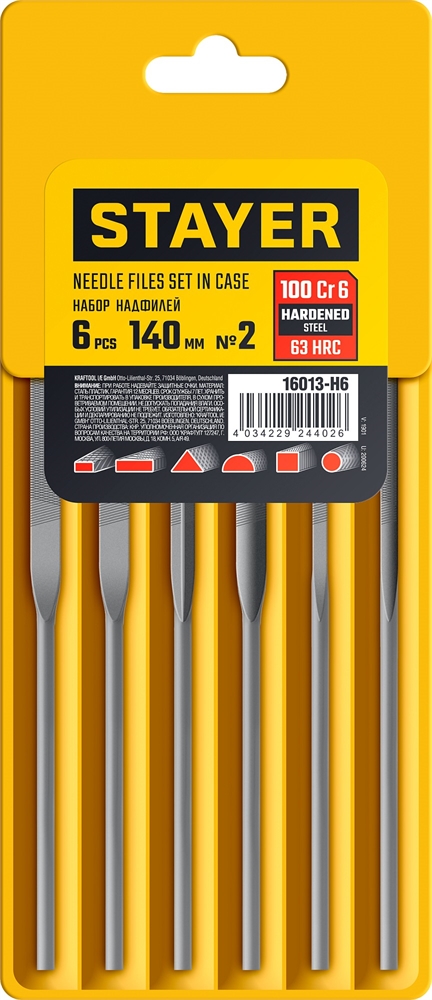 STAYER  6 шт 140 мм, в чехле, набор надфилей (16013-H6) 16013-H6
