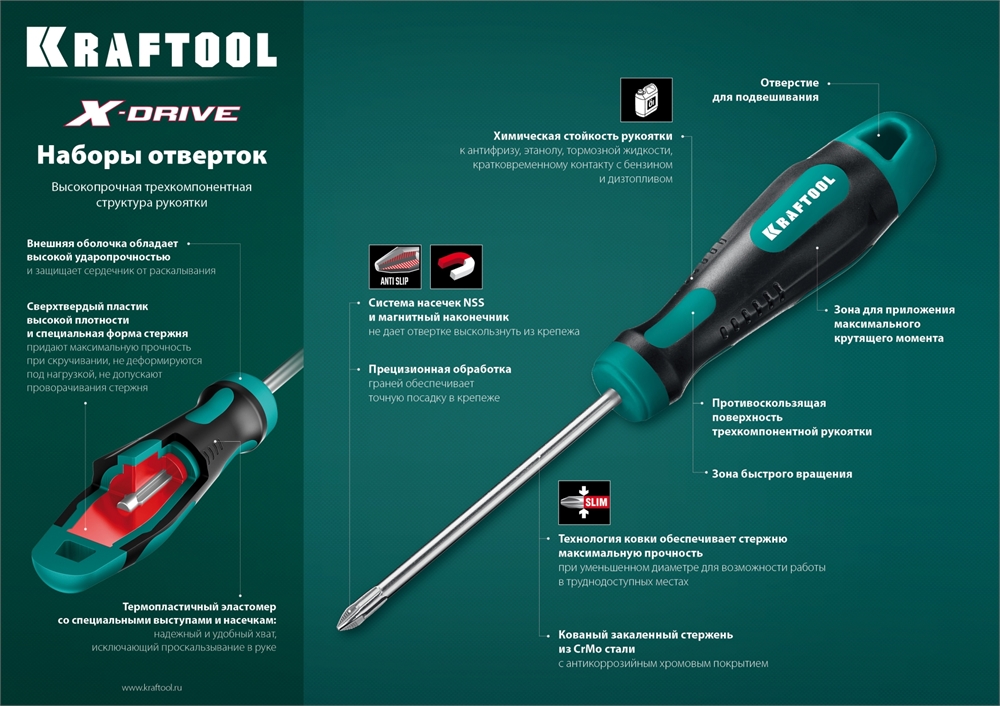 KRAFTOOL  Х-Drive-8, 8 шт, набор отверток (250081-H8) 250081-H8
