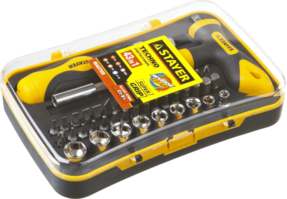 STAYER  T-Compact-43, 43 предм., реверсивная отвертка с насадками (25084-H43) 25084-H43